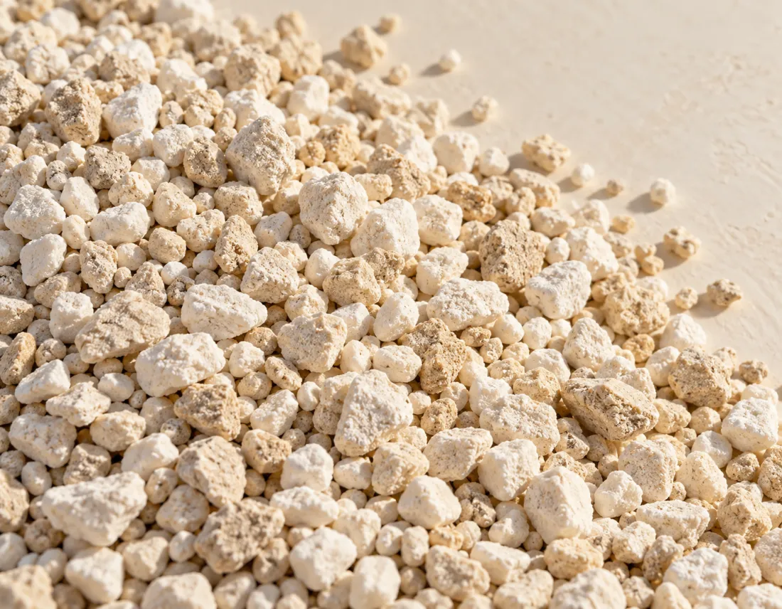 Close-up of light-coloured fertilizer granules